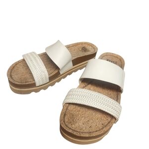 REEF Cushioned Vista Hi Wedge Womens Sz 9 Vintage White Braided Slides Vacation